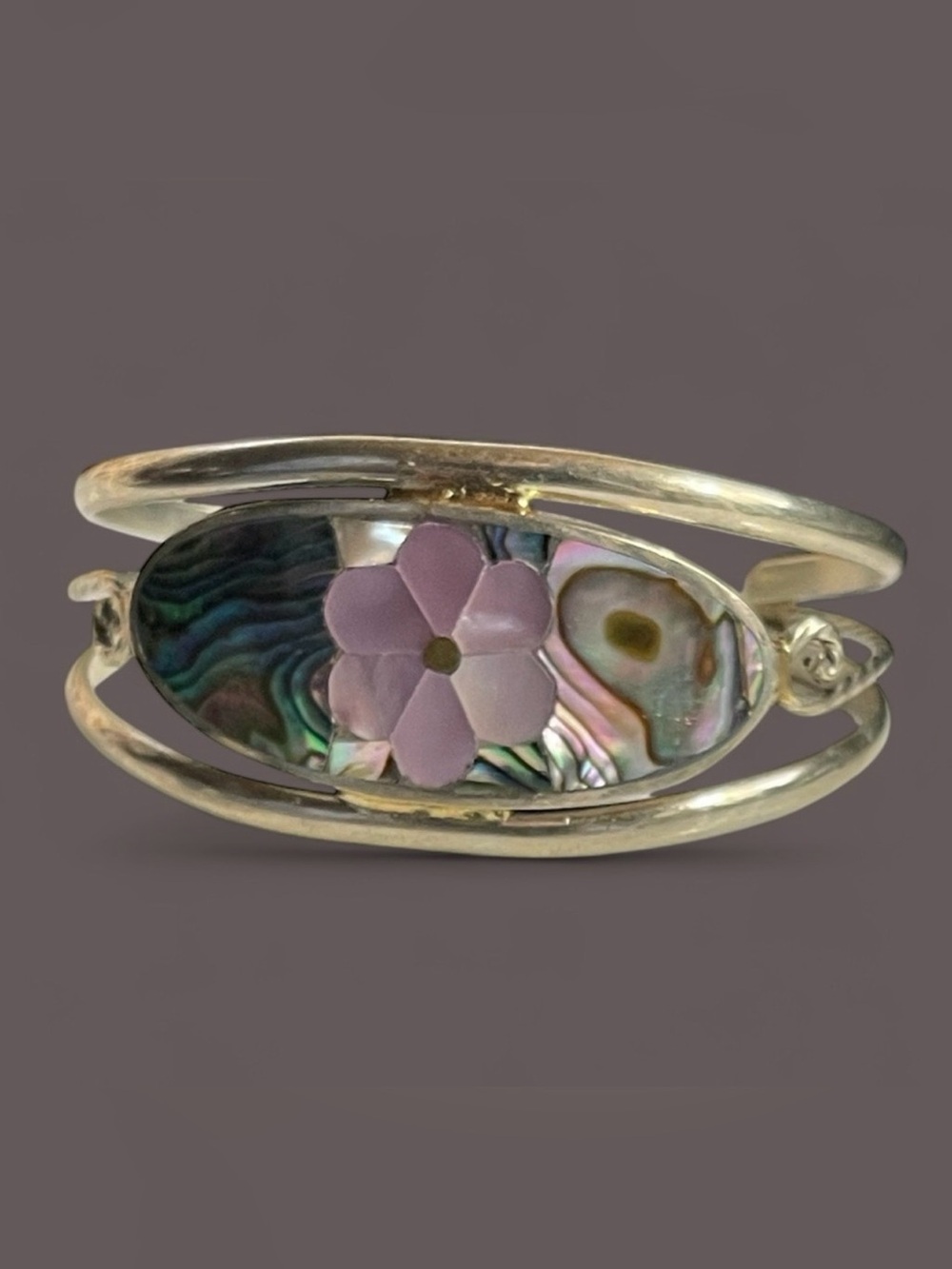 Very Small Vintage Alpaca Mexico Abalone & Mother-of-Pearl Floral Cuff